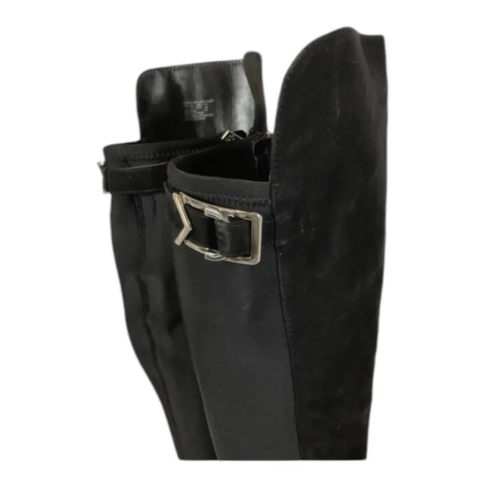 Calvin Klein Presley over knee black Faux Suede boots Silver Hardwear size 7
